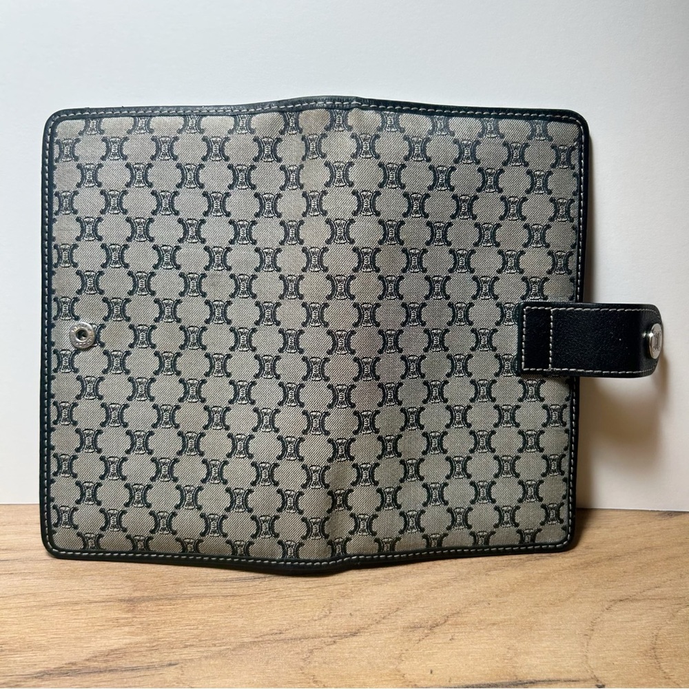 Celine Vintage Macadam Canvas Long Bi-fold Wallet in black with leather trim EUC - Picture 4 of 12